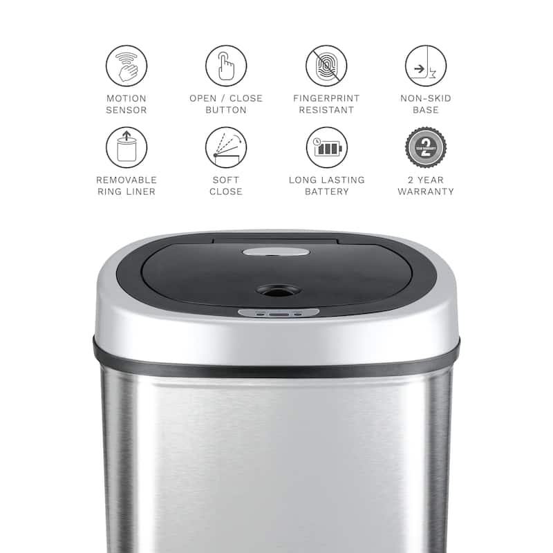NINESTARS Stainless Steel 11.1-gallon Motion Sensor Trash Can DZT-42-9