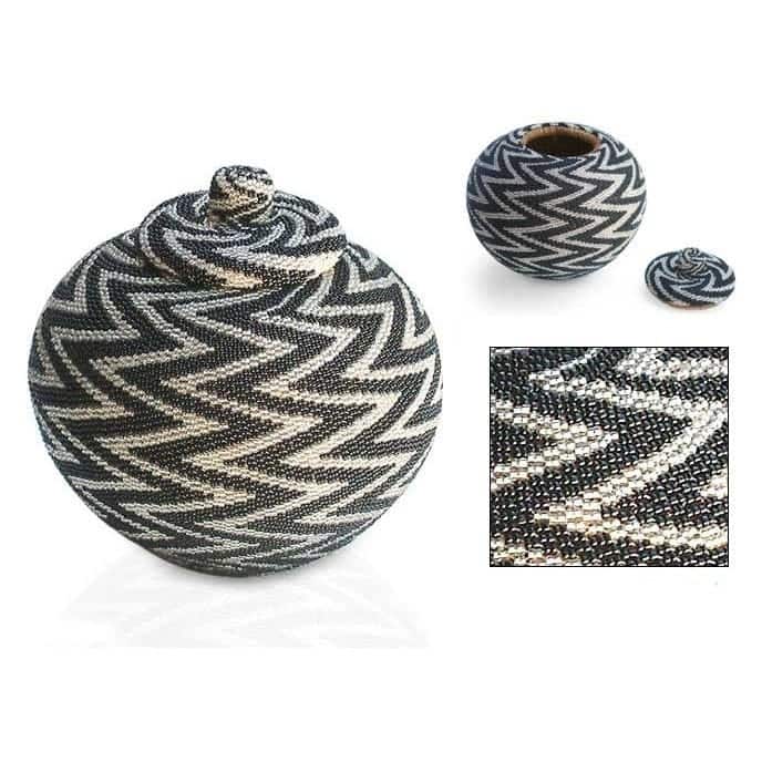 Night Thunder Beaded Rattan Basket - 7" x 6"