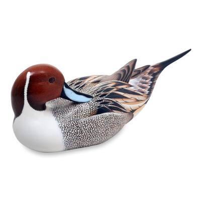 NOVICA Handmade Posing Pintail Duck Wooden Statuette (Indonesia) - 4.9" H x 11.75" W x 4.1" D