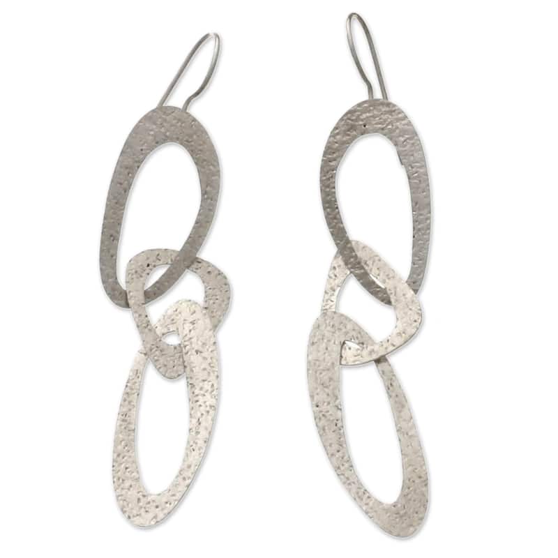 Handmade Sterling Silver Futuristic Earrings (Indonesia) - Silver - White