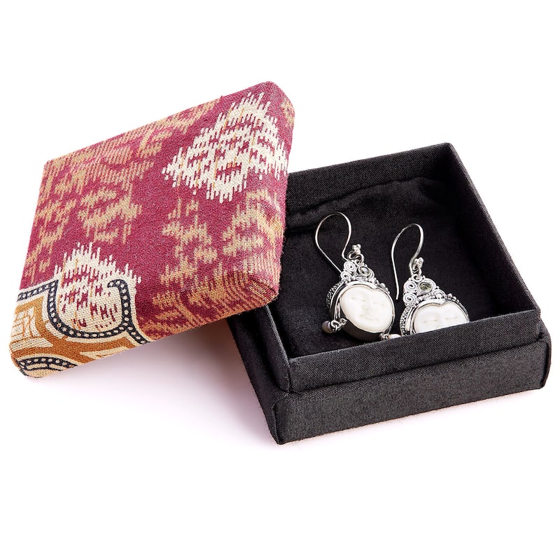 Day Dreamers Mythological Hand Carved Bone, Periodot, Pearls and 925 Sterling Silver Dangle Earrings