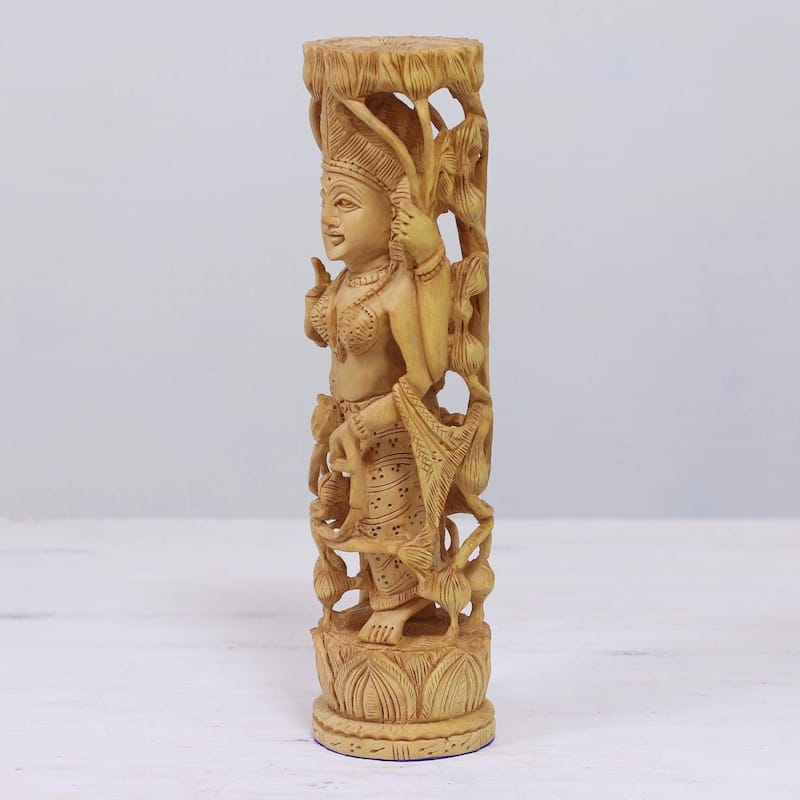 Handmade Lakshmi Goddess of Prosperity Statuette (India) - 2.8" x 10.25"