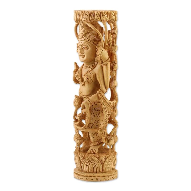 Handmade Lakshmi Goddess of Prosperity Statuette (India) - 2.8" x 10.25"