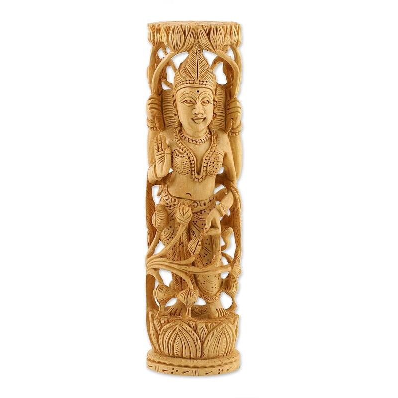 Handmade Lakshmi Goddess of Prosperity Statuette (India) - 2.8" x 10.25" - 2.8" x 10.25" - Brown