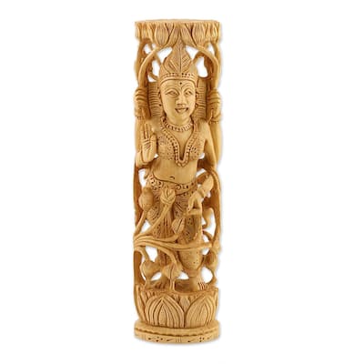 Handmade Lakshmi Goddess of Prosperity Statuette (India) - 2.8" x 10.25"