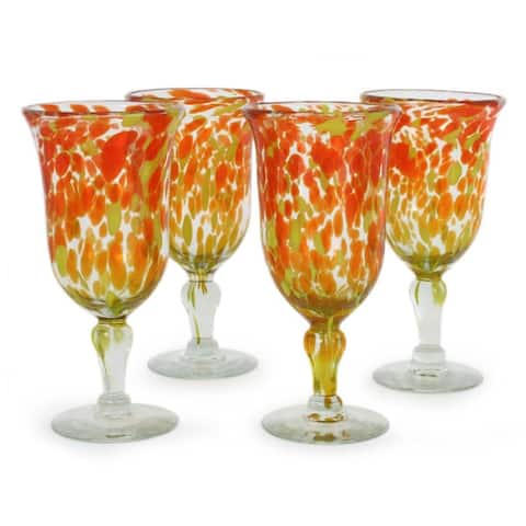 Handmade Sun Celebration Blown Glass Goblets, Set of 4 (Mexico)