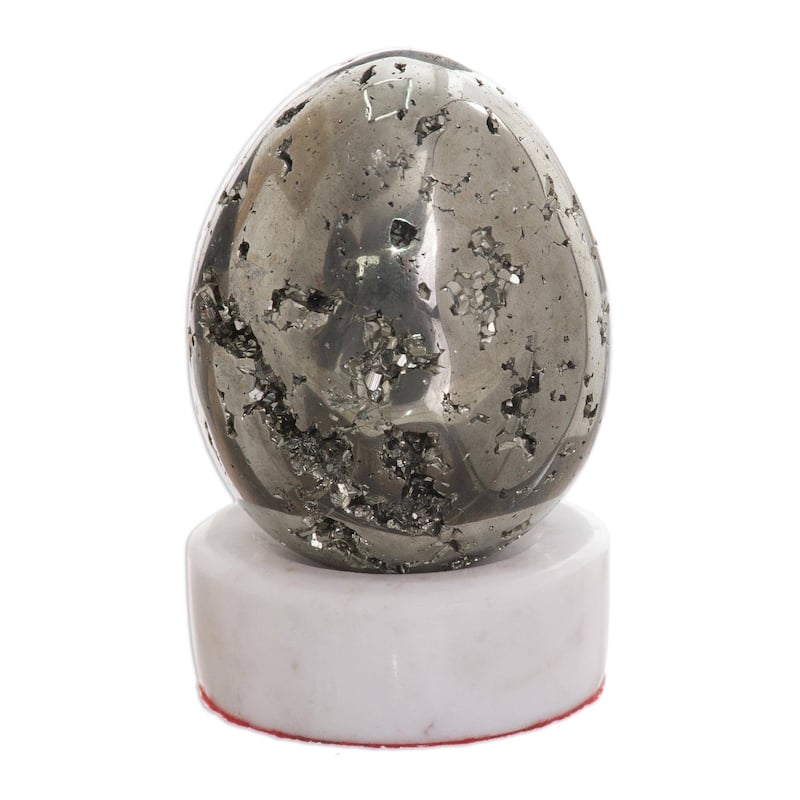 Handmade Sparkling Egg Pyrite Sculpture (Peru) - Metallic