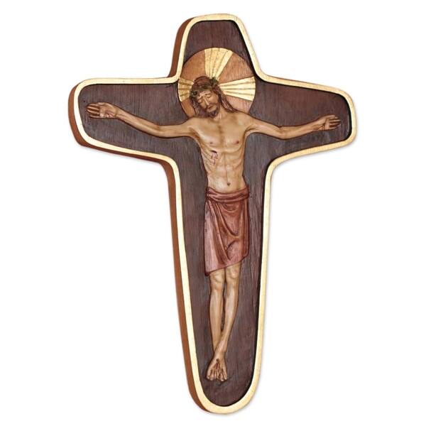 slide 3 of 2, Cedar Byzantine Crucifix Relief Panel Cedar relief panel, 'Byzantine Crucifix' (PERU)