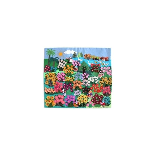 World Of Nature Cotton Multicolor Flowers Birds Sun Applique Wall Hanging - Green