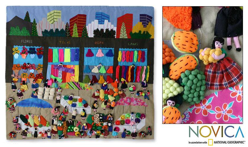 Applique 'Busy City Market' Wall Hanging (Peru)