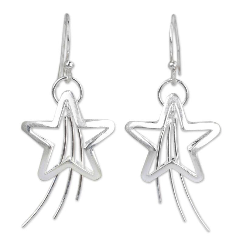 NOVICA Sterling Silver 'Shooting Stars' Earrings - White