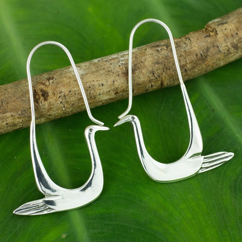 NOVICA Handmade Endless Bird Hoop Modern Dangle Earrings - 1.8*0.9