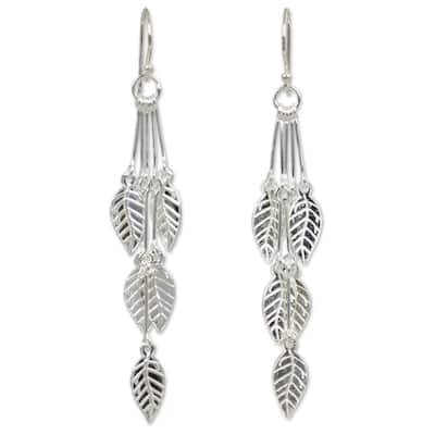 NOVICA Handmade Sterling Silver Leaf Chimes Dangling Leaf Style Earrings (Thailand) - 2.5*0.4