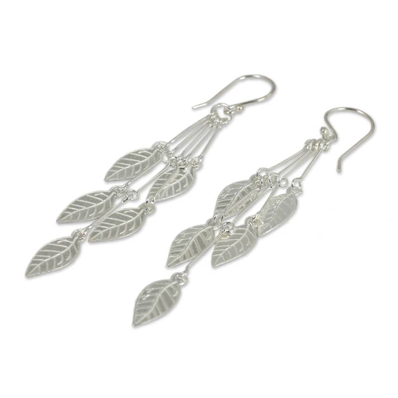 NOVICA Handmade Sterling Silver Leaf Chimes Dangling Leaf Style Earrings (Thailand) - 2.5*0.4