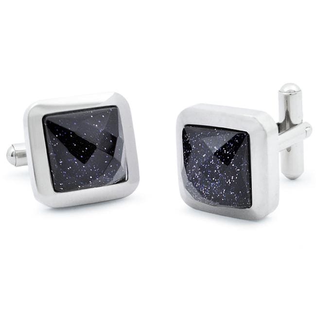 Stainless Steel Faceted Blue Stone Cuff Links  