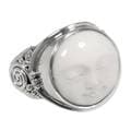 Handmade Cow Bone 'Face of the Moon' Sterling Silver Ring (Indonesia)