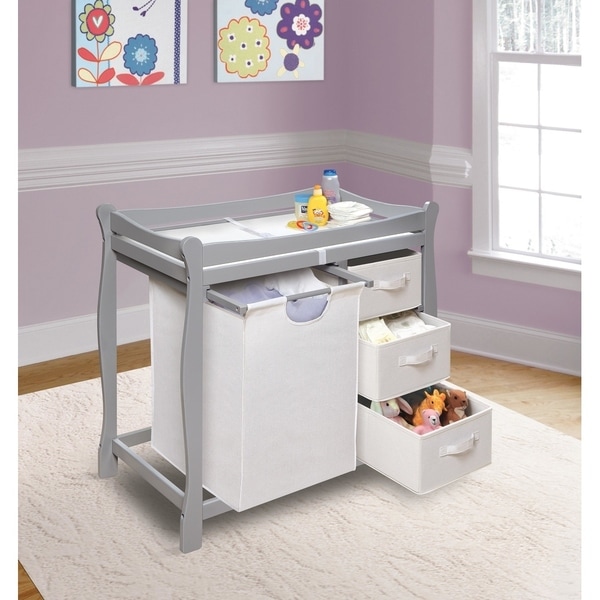 Sleigh Style Baby Changing Table with Hamper and Three Baskets