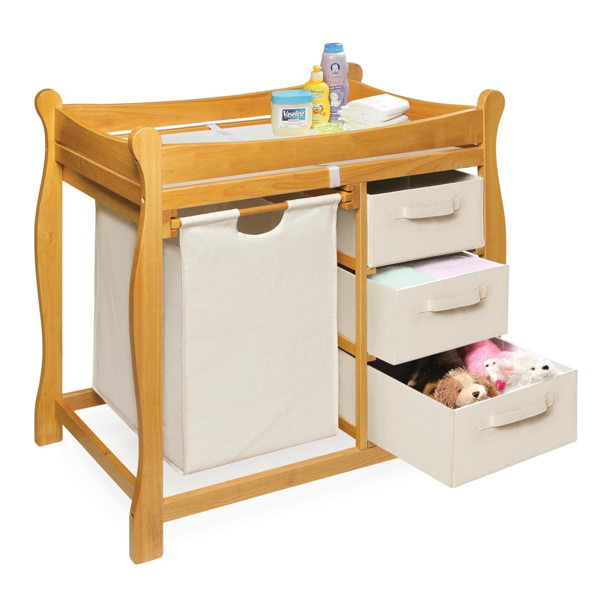 white changing table with hamper