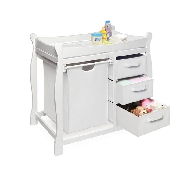 White Changing Table with Hamper and Three Baskets