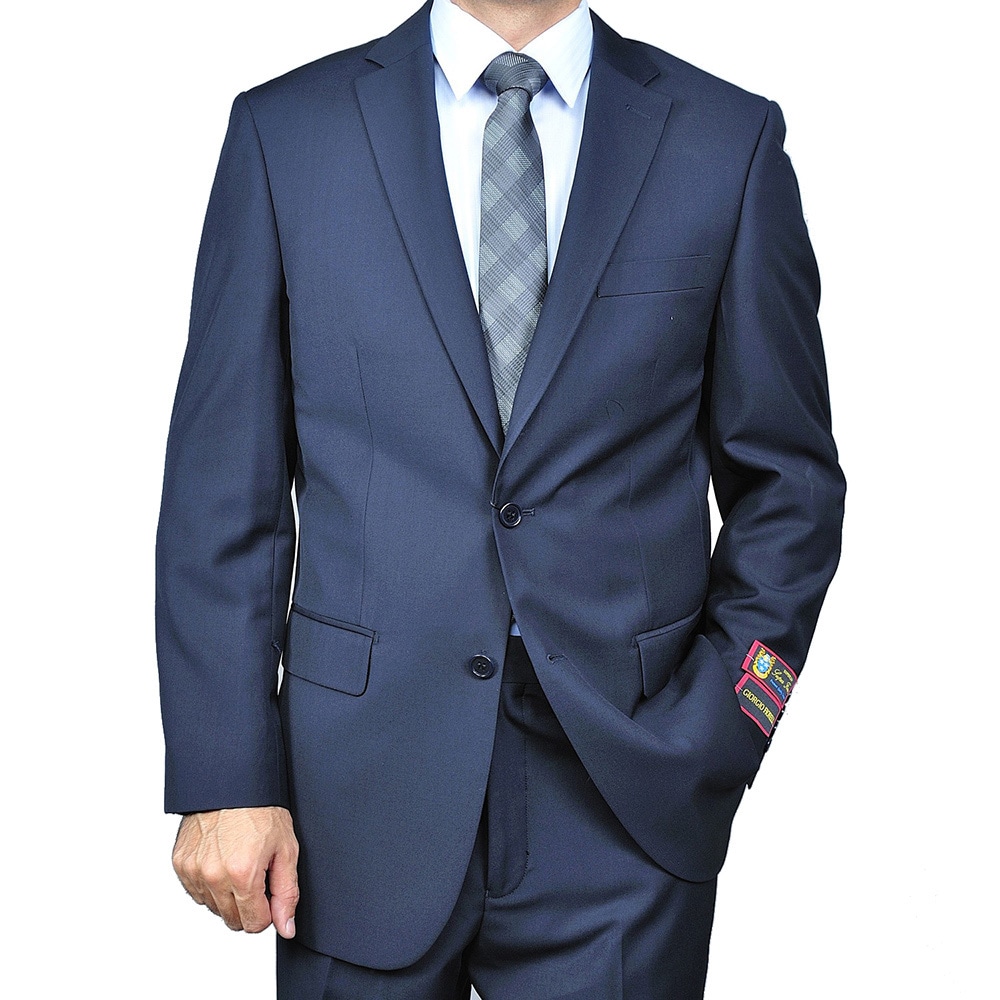 Mens 2 button Solid Navy Suit