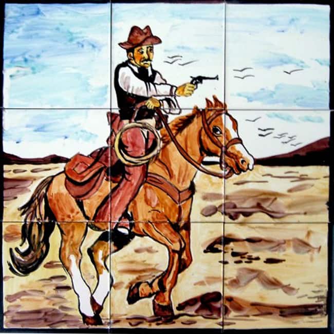 Mosaic 'Wild West Theme' 9-tile Ceramic Wall Mural