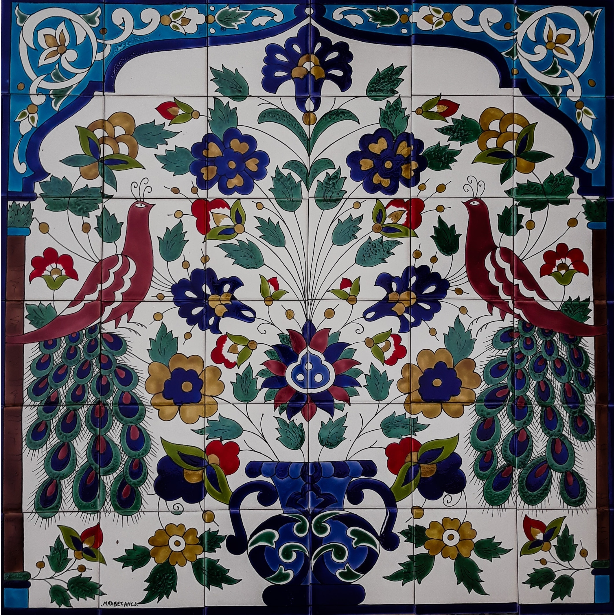 Shop Mosaic 'Antiquelooking Peacock' 16tile Ceramic Wall Mural Free