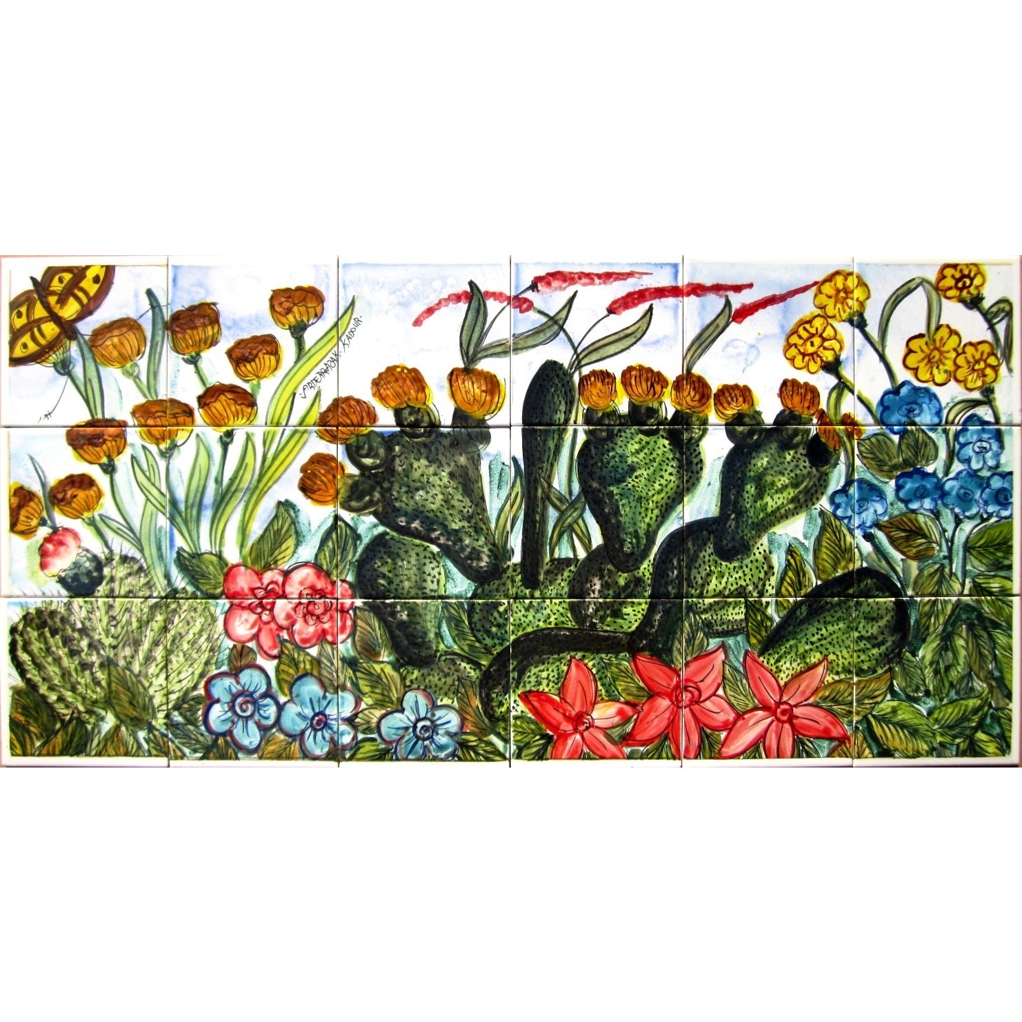 Mosaic Garden Theme 18 tile Ceramic Wall Mural Art  