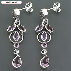 Sterling Silver Gemstone Drop Earrings (India) - Overstock Shopping ...