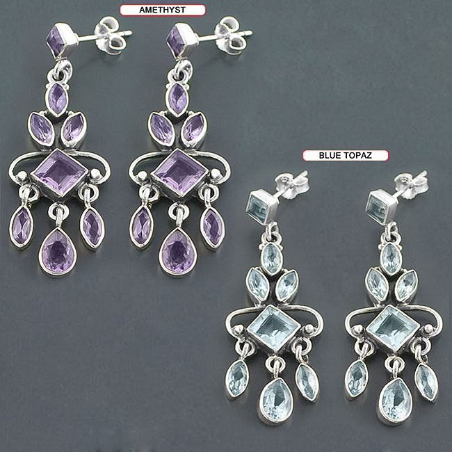 Shop Handmade Sterling Silver Gemstone Chandelier Earrings (India