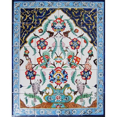 Floral Arch Blue Pot Set 20 Ceramic Tile Decorative Wall Mural