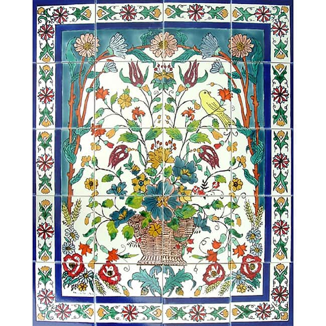 Floral Yellow Baby Bird 20-tile Ceramic Wall Mural