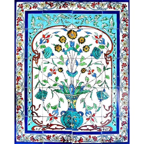 Blue Turquoise Pot 20-tile Ceramic Wall Mural Art