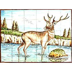 slide 2 of 2, Mosaic Deer Design 30-tile Ceramic Wall Mural