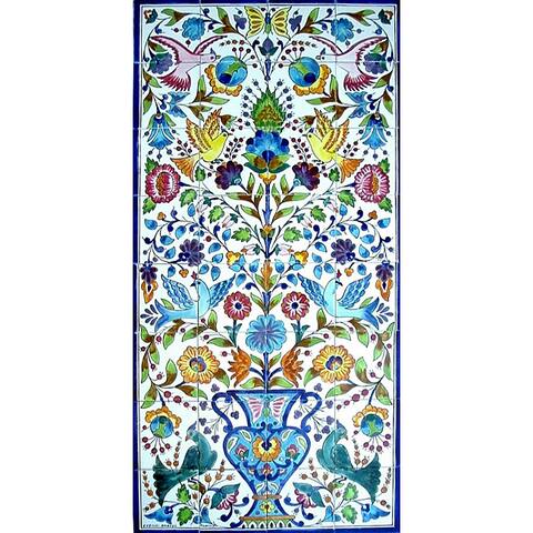 Mosaic 'Floral Birds' 32-tile Ceramic Wall Mural