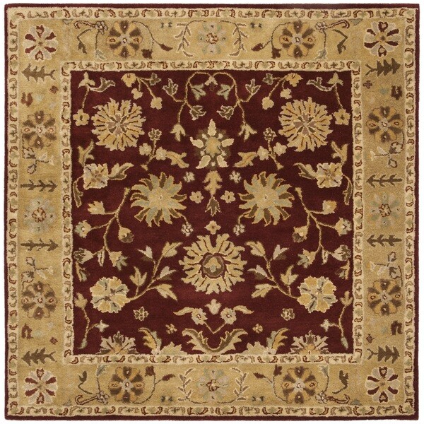 Safavieh Handmade Heritage Traditional Kashan Burgundy/ Beige Wool Rug - 6' x 6' Square