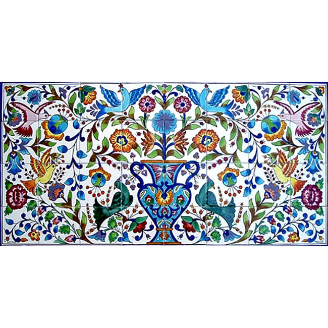 Mosaic 'Floral' 32-tile Ceramic Wall Mural - 11887874 - Overstock.com ...