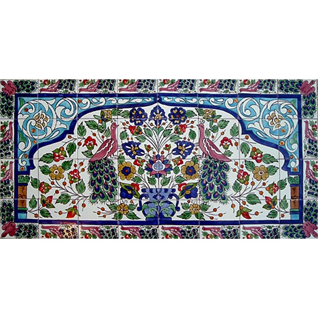 Mosaic 'Peacock' 32-tile Ceramic Wall Mural - Free Shipping Today ...