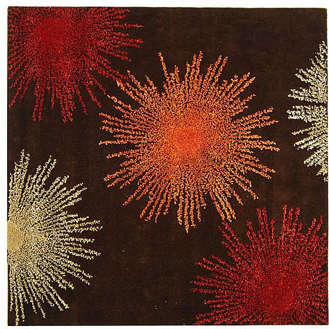 Handmade Soho Burst Brown New Zealand Wool Rug (8 Square) (BrownPattern GeometricMeasures 0.625 inch thickTip We recommend the use of a non skid pad to keep the rug in place on smooth surfaces.All rug sizes are approximate. Due to the difference of moni