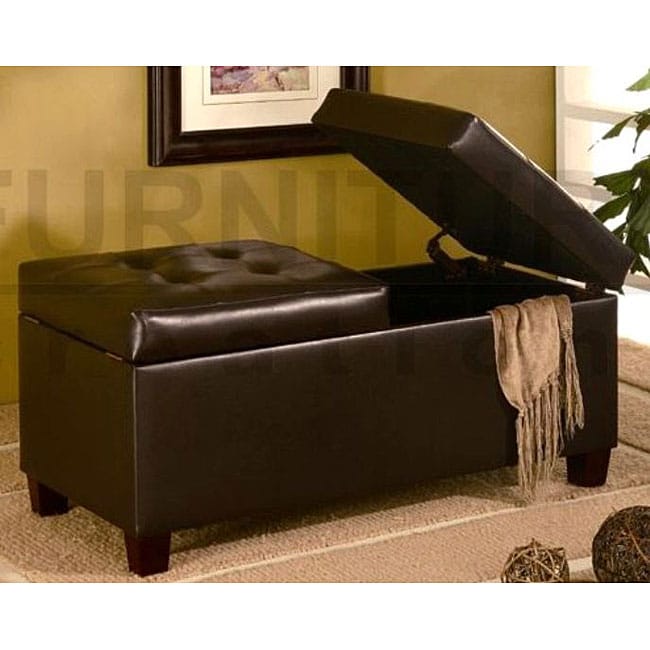 Dark Brown Tufted Storage Ottoman Bench