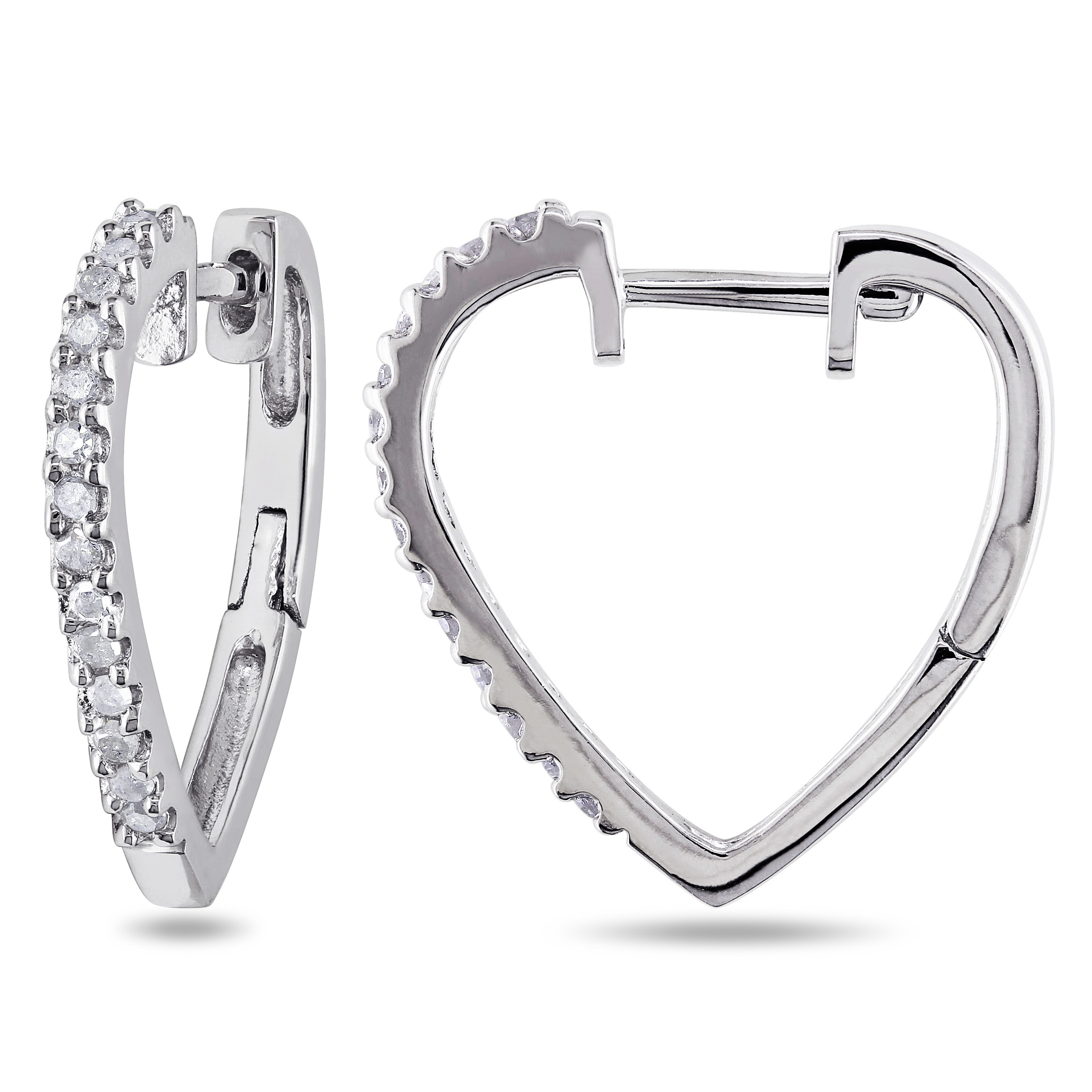 Miadora Sterling Silver 1/4ct TDW Diamond Heart Hoop Earrings