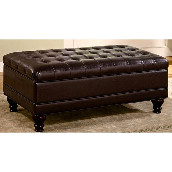 Shop Royale Tufted Brown Bi-Cast Leather Ottoman Storage Bench - Free