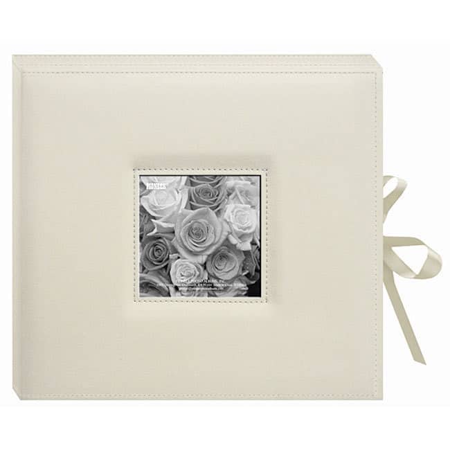Pioneer Sewn Leatherette Frame Cover 3-ring Cream Photo Box Album with Ribbon Closure