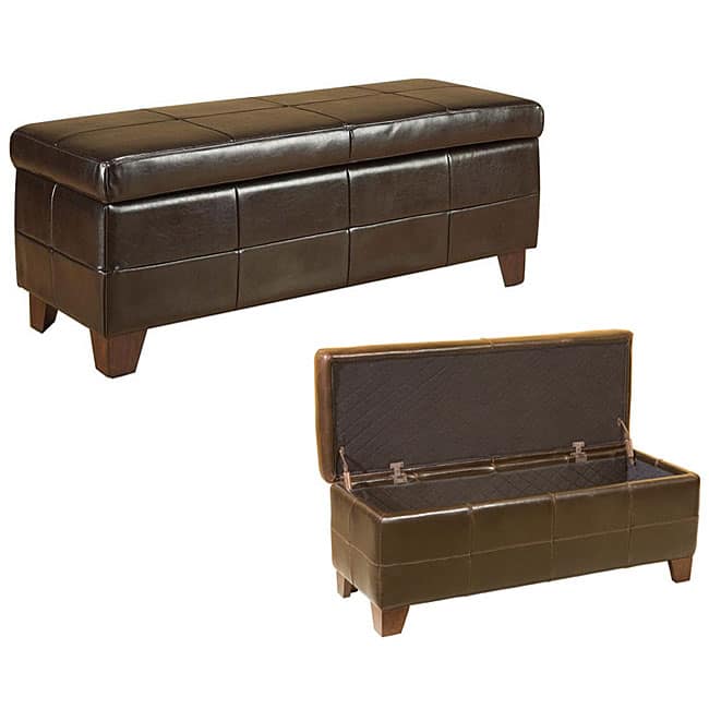 Chocolate Leather Storage Bench
