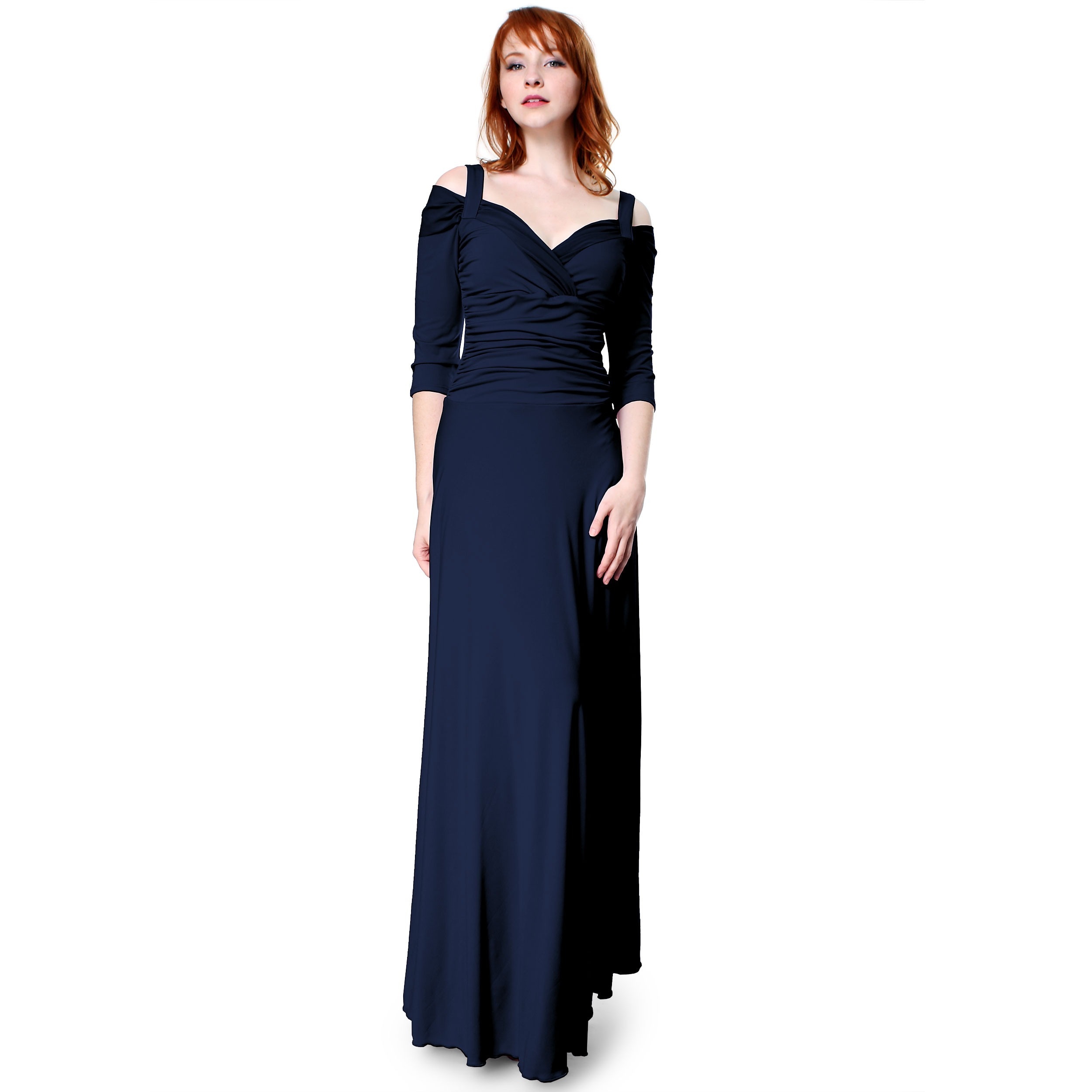 Evanese Women's Elegant Long Jersey Dress with 3/4 Sleeves