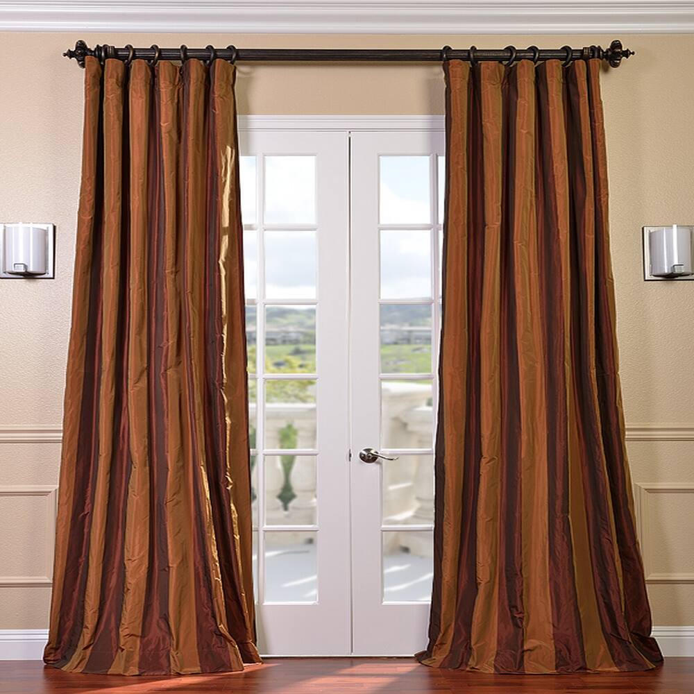 Exclusive Fabrics Signature Stripe Spice Faux Silk Taffeta Curtain (1 Panel)