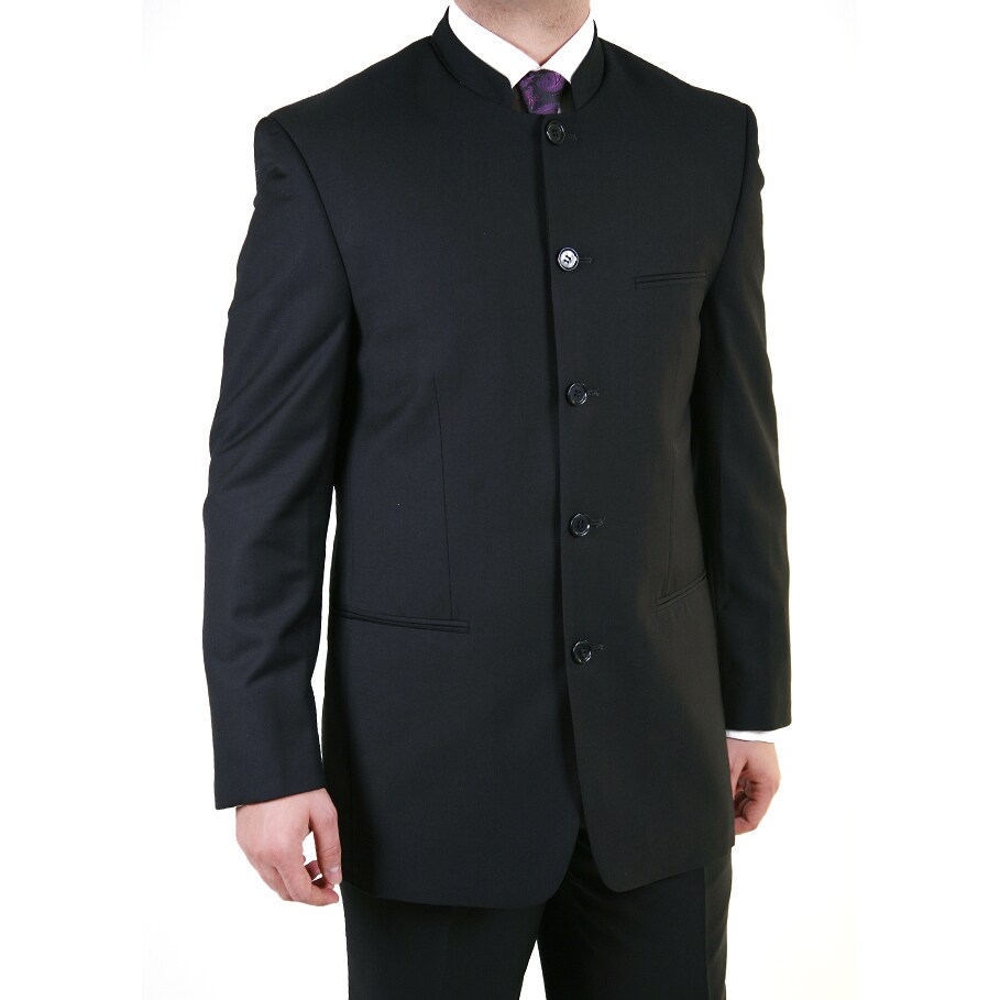 Shop Ferrecci Men's Black Mandarin Collar Suit - Free Shipping Today ...
