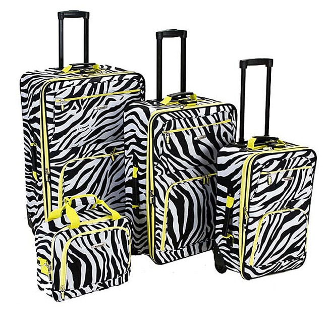 Rockland Deluxe Lime Zebra 4 piece Expandable Luggage Set