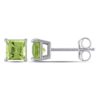 Miadora 14k White Gold Square Peridot Stud Earrings