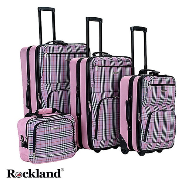 Rockland Pink Cross 4 piece Expandable Luggage Set Rockland Four piece Sets