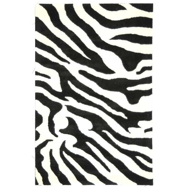 Safavieh Handmade Soho Zebra Wave Beige/ Black N. Z. Wool Rug - 3'-6" x 5'-6"